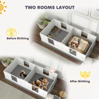 PawHut Two Room Design, Whelping Box for Dogs with Whelping Pad, Clear Panels, Adjustable Entrance, for Medium Dogs, 196 x 96cm(m-7)