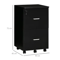 Vinsetto Cajonera de Oficina Mueble Auxiliar con 2 Cajones Cierre con Llave para Estudio Despacho 43x45x72 cm Negro(m-3)