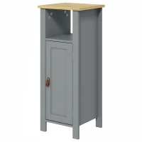 kleankin Meuble de salle de bain sur pied avec placard à 2 niveaux étagère réglable poignées en similicuir 32 x 30 x 80 cm gris(m-10)