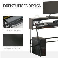 HOMCOM Computertisch im Industrie-Design, 2 Ablagen, Schreibtisch mit Tischplatte aus Glas, Glastisch, Grau + Schwarz(m-4)