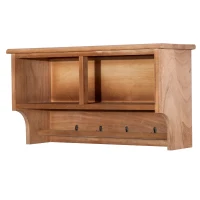 HOMCOM Entryway Coat Rack Wall Mounted Shelf w/ 2 Corn Husk Baskets and Hooks, Brown(m-5)