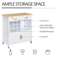 HOMCOM Rolling Kitchen Cart Sideboard Island Portable Serving Utility Storage Display Cabinet Trolley Wood Drawers Doors on Wheels w/Wine Racks(m-4)