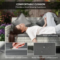 Outsunny tsunny 6-Seater Rattan Dining Set Sofa Table Footstool Outdoor w/ Cushion Garden Furniture, Dark Grey(m-5)