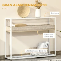 HOMCOM Mesa Consola de Entrada 108x28x85 cm Mueble Recibidor con Encimera de Cristal Estante y Rejilla Inferior Marco de Acero para Pasillo Salón Extremo del Sofá Blanco(m-4)