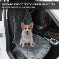 PawHut Funda de Asiento Delantero de Coche para Perro Mascota Protector Antideslizante con Ancla y Correa Envolvente para Camiones Furgonetas SUV 105x46 cm Gris(m-4)