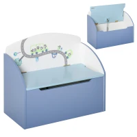 HOMCOM Kids Wooden Toy Box Children Storage Chest Bench Organiser Safety Hinge Bedroom Playroom Furniture Blue(m-11)