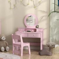 AIYAPLAY Kids Dressing Table Set Kids Make up Table with Stool and Mirror, Storage Drawers, Gift for Aged 3-8(m-10)