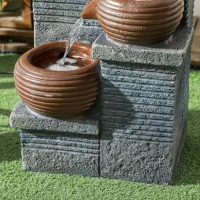 Outsunny Solar Powered Garden Water Feature with LED Lights and Pump, 4 Tier Cascading Water Fountain for Indoor/Outdoor, Bowls Waterfall Ornament, 58cm Height(m-8)