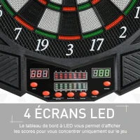 HOMCOM Cible jeu de fléchettes électronique 27 jeux jusqu'à 8 joueurs LED haut-parleur noir(m-7)