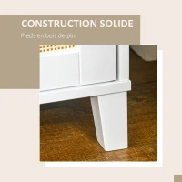HOMCOM Lot de 2 tables de chevet table de nuit avec placard porte rotin tissé + niche design bohème naturel blanc(m-7)