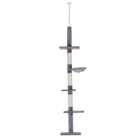 PawHut Árbol para Gatos de Suelo al Techo de 230-260 cm con Altura Ajustable Plataformas Hamaca y Postes de Sisal Gris(m-11)