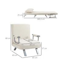 HOMCOM Fauteuil chauffeuse canapé-lit Convertible 1 Place déhoussable Grand Confort Coussin Pieds accoudoirs(m-3)