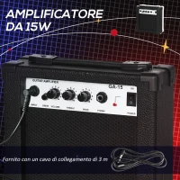 SPORTNOW Chitarra Elettrica con Amplificatore 15W, Borsa, Tracolla e Accordatore Digitale, Nero(m-6)