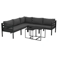 Outsunny Conjunto de Muebles de Jardín 7 Piezas Incluye Sofá de 5 Módulos con Cojines y 2 Mesas de Centro para Terraza Patio Gris(m-11)