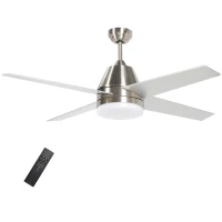HOMCOM Ceiling Fan with LED Light, Flush Mount Ceiling Fan Lights with Reversible Blades, Remote, Silver and Black(m-11)