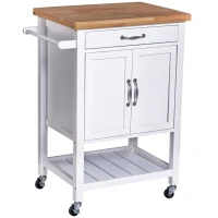 HOMCOM Carro de Cocina Carrito de Servir Multiusos Estantería Carrito Auxiliar con Ruedas para Baño Dormitorio con Estante Cajón Armario 65x48x90cm(m-11)