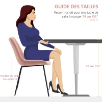 HOMCOM Lot de 4 chaises de salle à manger en tissu aspect velours capitonné et piètement métal noir 50 x 61 x 79 cm rose(m-7)