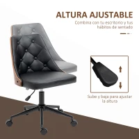 Vinsetto Silla de Oficina con Altura Ajustable y Basculante para Dormitorio Oficina 53x62x77-87 cm Negro y Madera(m-4)