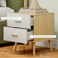 HOMCOM Mesitas de Noche de 2 Piezas con Cajones y Asas de Bambú Mesas Auxiliares para Salón Dormitorio Roble(m-6)