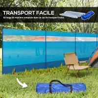 Outsunny Paravent brise-vent de camping portable pliable avec sac de transport et poteaux en acier dim. 725 cm x 140 cm bleu(m-7)