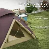 Outsunny Tenda da Campeggio 2 Posti con 2 Finestre e Gancio, in Poliestere e Fibra di Vetro, 225x190x130 cm, Cachi(m-5)