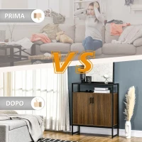 HOMCOM Armadietto Due Ante in MDF con Piano d'Appoggio in Vetro Temperato, 82x30x98 cm, Marrone e Nero(m-7)