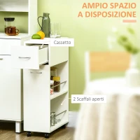 HOMCOM Carrello da Cucina in Truciolato e Acciaio Inox con 2 Ripiani Aperti, Cassetto Estraibile e Parapetti, 25x50x85 cm(m-4)