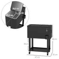 Outsunny Carro Nevera con Ruedas Abrebotellas y Estante 56L para Patio Fiesta Terraza 67x35x80 cm Negro(m-3)