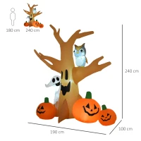 HOMCOM Albero Gonfiabile Halloween Natale con Zucche Fantasma Gufo Luci LED per Casa e Giardino Altezza 240cm(m-3)
