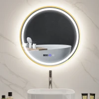 HOMCOM 60cm Anti-Fog LED Bathroom Mirror - Gold Tone(m-10)