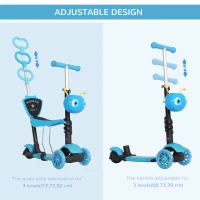 HOMCOM Adjustable Kids Toddler Scooter, with Removable Seat, Back Handle, Blue(m-5)