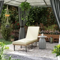 Outsunny Single Folding Rattan Sun Lounger, with Cushion - Grey(m-2)