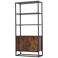 HOMCOM Bücherregal Standregal Büroregal Aktenregal Küchenregal 3 Regale mit 1 Schrank Industrie-Design E1 Spanplatte Metallrahmen Braun 76 x 33 x 162,5 cm(m-1)