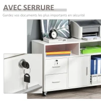 HOMCOM Support d'imprimante organiseur bureau caisson placard + 2 tiroirs + niches + grand plateau panneaux particules blanc(m-6)