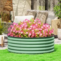 Outsunny Galvanised Raised Garden Bed with Safety Edging, Outdoor Raised Planter Box with Gloves, 120 x 120 x 43cm, Light Green(m-2)