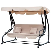 Outsunny Dondolo da Giardino 3 Posti Convertibile in Letto a Dondolo, Tetto e Struttura in Acciaio, 200x120x164cm Marrone Chiaro(m-11)