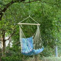 Outsunny Amaca Sedia Sospesa Imbottita con Corde e Supporto in Legno e Cotone a Righe(m-2)
