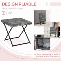 Outsunny Table basse pliable de jardin style cosy chic dim. 40L x 40l x 40H cm métal époxy résine tressée imitation rotin gris(m-4)