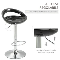HOMCOM Set 2 Sgabelli da Bar Alti, Sgabelli Girevoli a 360°, con Schienale e Poggiapiedi, Altezza Regolabile, Base in Acciaio, per Sala da Pranzo e Cucina, 46x41x76-96cm, Nero(m-4)
