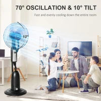 HOMCOM 18" Pedestal Fan with Water Mist Spray, Standing Fan, Humidifying Misting Fan with 3 Speeds, 2.8L Water Tank, Black(m-6)
