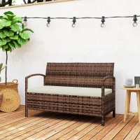 Outsunny 125L Storage Garden Bench, with Cushion - Brown(m-9)