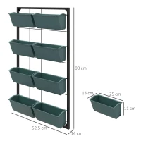 Outsunny Pflanzentreppe Blumentreppe  8 Pflanzkästen, stapelbar, wetterbeständig, 52,5 x 14 x 90 cm, Grau + Schwarz(m-3)