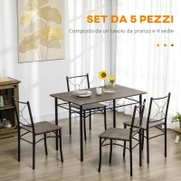 HOMCOM Tavolo da Pranzo con 4 Sedie, Set 5 Pezzi in MDF e Metallo per Sala da Pranzo, Cucina, Soggiorno e Bar(m-4)