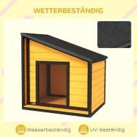 PawHut Hundehütte, aufklappbares Asphaltdach, Vorhang, 71x58x53/77 cm, Schwarz/Gelb(m-5)