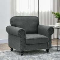 HOMCOM Mid-Century Armchair, with Pocket Springs - Charcoal Grey(m-2)