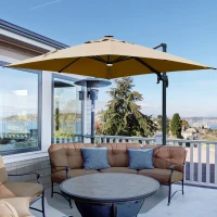 Outsunny Parasol déporté carré parasol LED inclinable pivotant 360° manivelle piètement acier dim. 3L x 3l x 2,74H m beige(m-2)