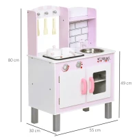 HOMCOM Cucina Giocattolo per Bambini 3+ Anni con 5 Accessori Inclusi, Gioco con Suoni Realistici, Armadietto, 55x30x80cm, Rosa(m-3)