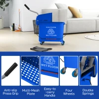 HOMCOM Carrello per Pulizie in Plastica PP da 20L con Secchio e Strizzatore, 60x27x70.5 cm, Blu(m-8)