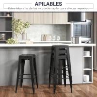 HOMCOM Conjunto de 4 Taburetes de Bar Estilo Industrial Apilables y con Reposapiés Aptos para Interiores y Exteriores 43x43x76 cm Carga Hasta 120kg Negro(m-4)