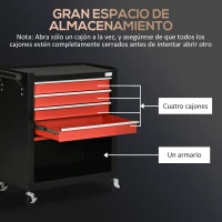 DURHAND Carro de Herramientas con Ruedas 4 Cajones Compartimento de Almacenaje y Asa Lateral 69x33x75 cm Negro y Rojo(m-4)